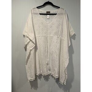 Tommy Bahama Swim Coverup Womens L/XL White Eyelet 100% Cotton Tie Waist Cottage